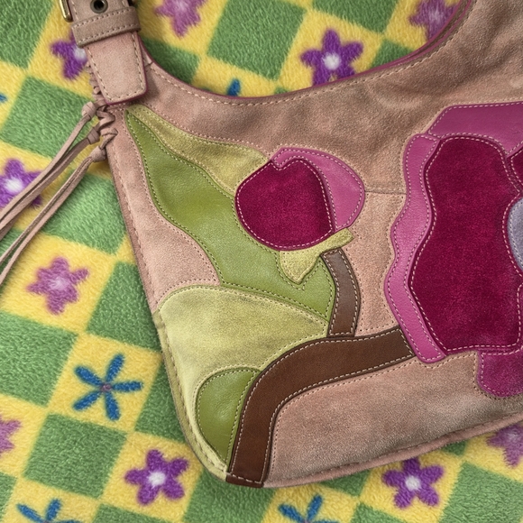 Coach Y2K Suede Fringed Poppy for Peace Pink Hippie Crossbody Hobo Bag - Picture 4 of 16